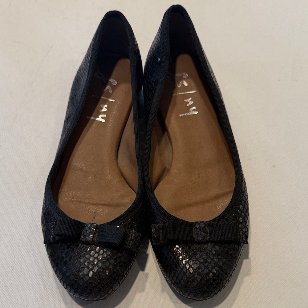 French Sole Black Snakeskin Flats